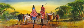 Herding on the Road bulls Oil Paintings